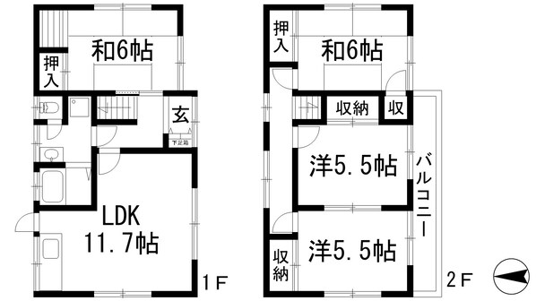 鼓が滝3丁目貸家の物件間取画像